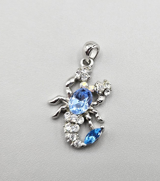 Scorpio Zodiac Pendant Blue Rhinestone Silver Tone Astrology Charm Scorpion 1”