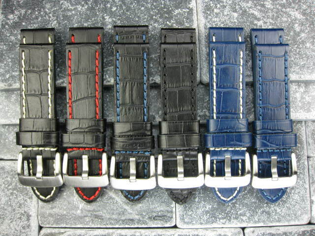 24mm BIG CROCO Leather Strap Blue Thick Watch Band Belt Blue Stitch for PANERAI