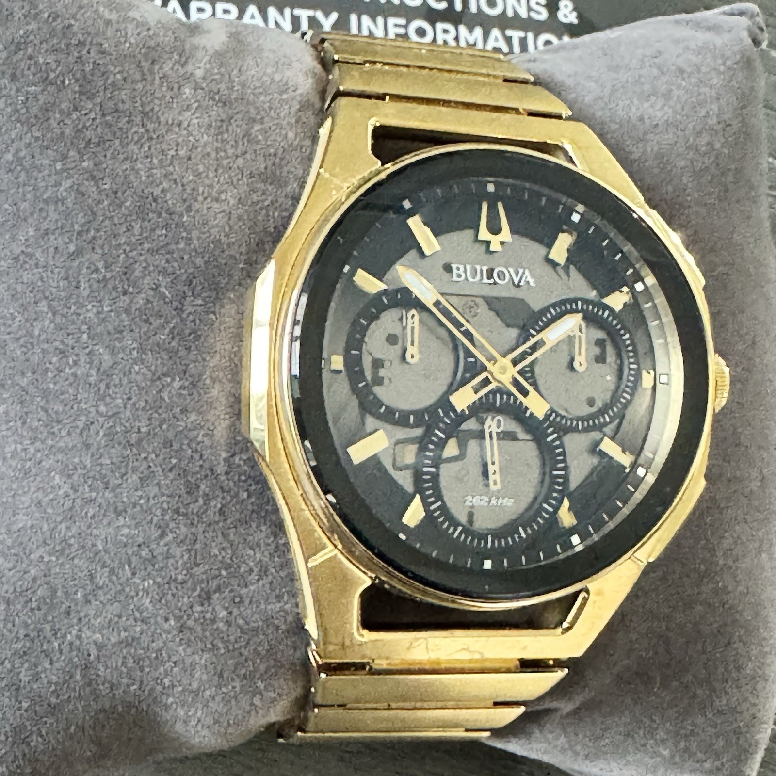 Bulova Curv Black Dial Men’s Watch – 97A144 Gold Tone Stainless