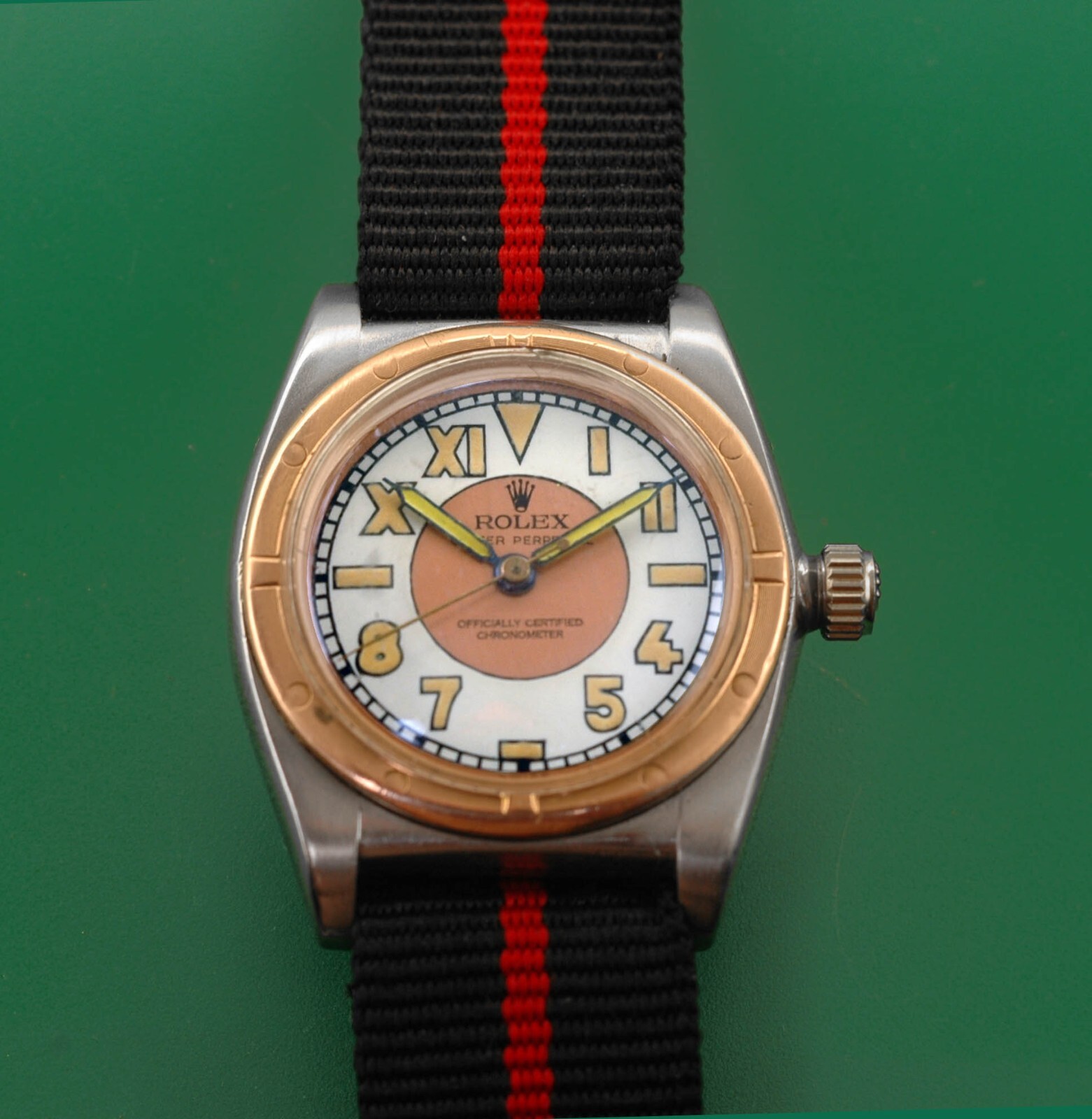 Vintage 1945 Rolex BubbleBack Oyster Perpetual Pink Gold Bezel Ref. 3372