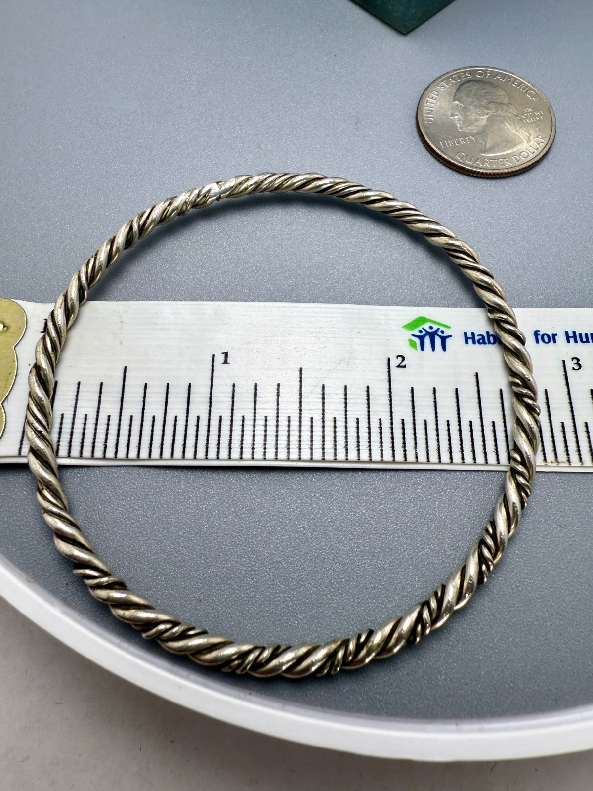Sterling Silver 3.5mm Round Twisted Wire Bangle 2.75″Diameter 7.36 grams