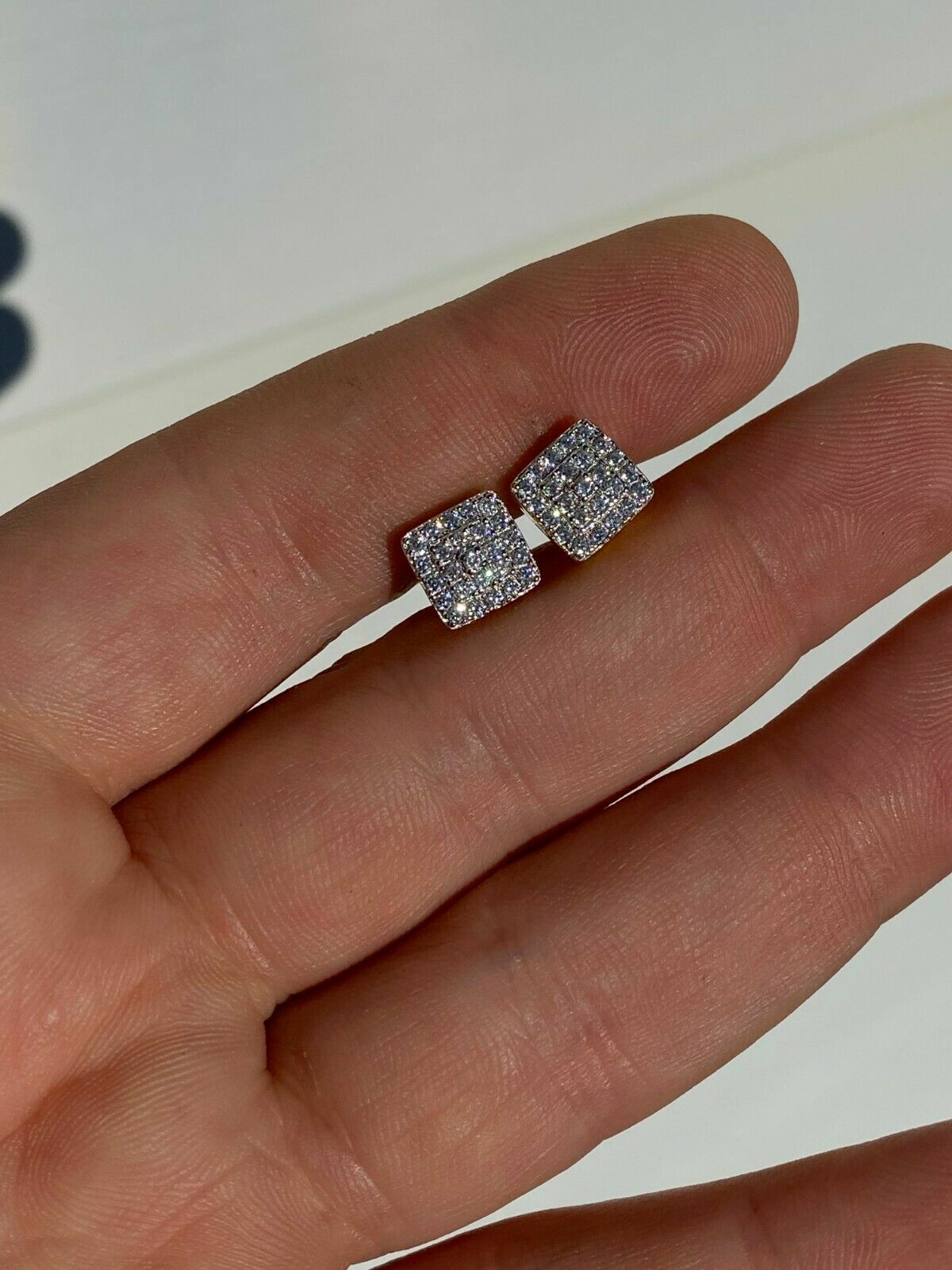 14k Gold Plated 925 Iced Real MOISSANITE Square Screwback Earrings Passes Tester