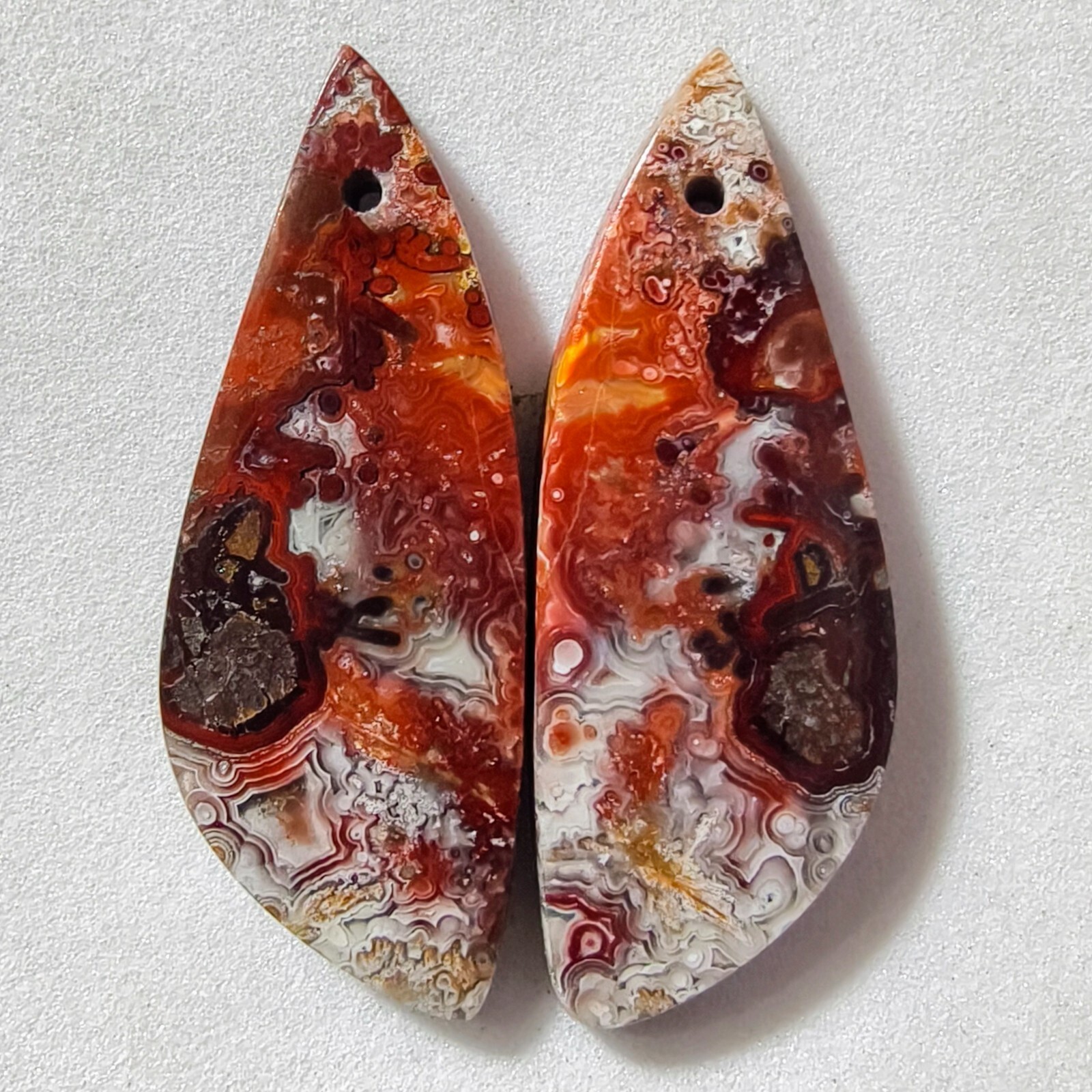 29 Cts Natural Crazy Lace Drilled Match Pair Cabochon Gemstone 36.2 X 13.4 MM