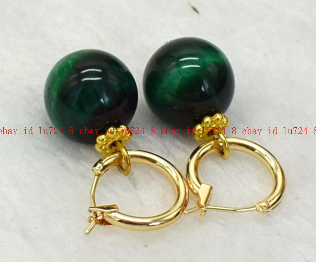 Stunning 14mm Multicolor Tiger’s Eye Round Gemstone Beads Leveback Earrings