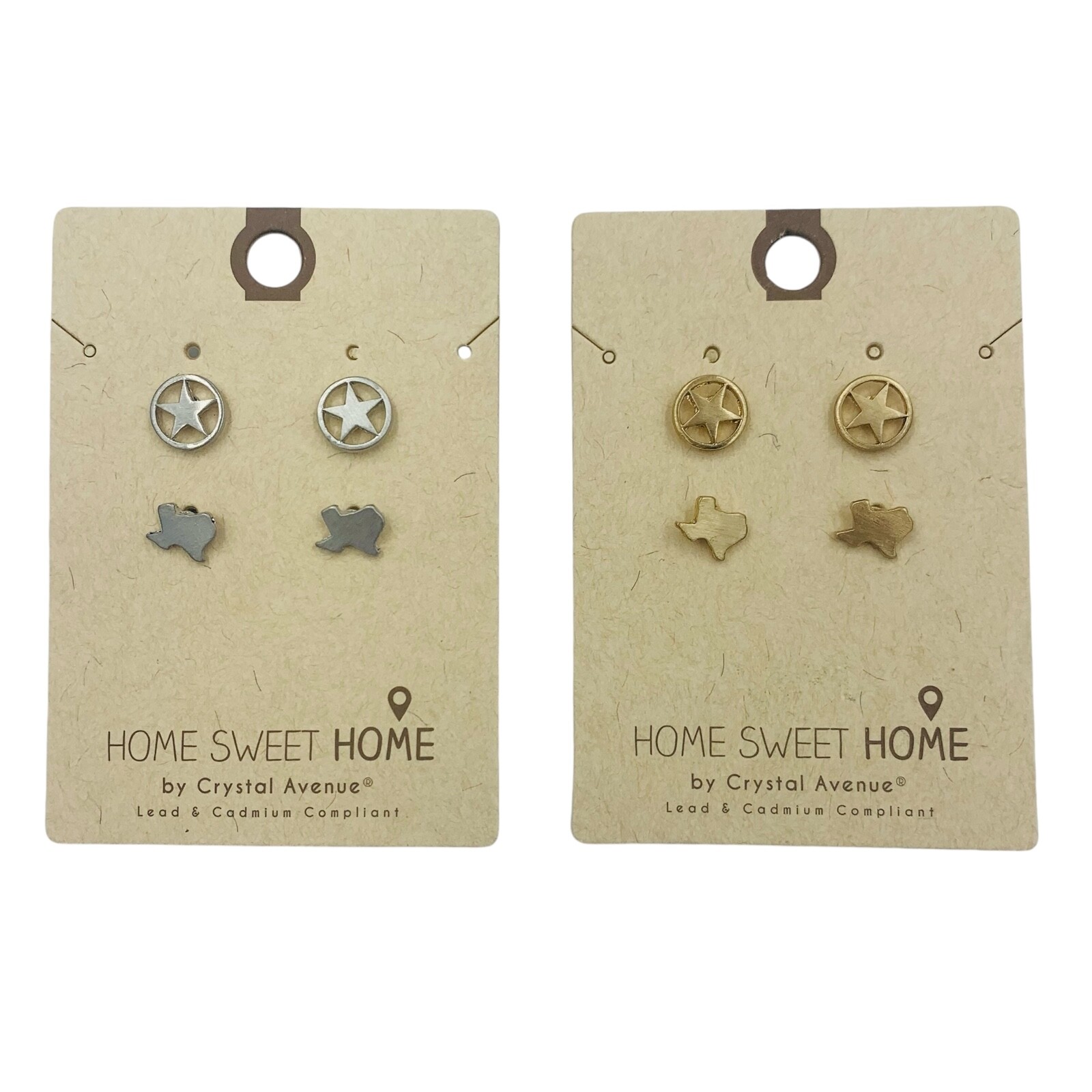 Texas Map & Star Stud Earrings (0.44×0.26/0.4×0.35in)