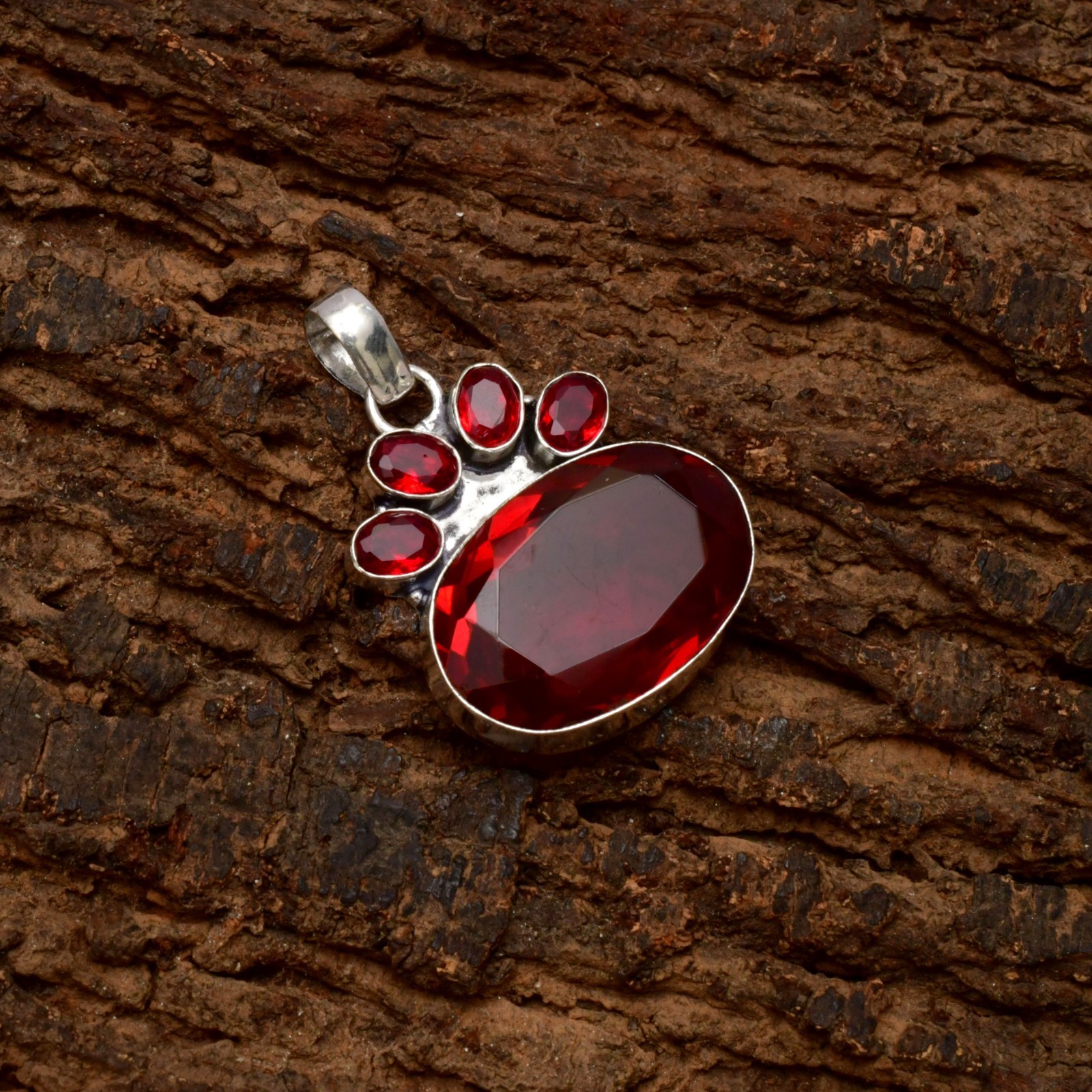 Garnet Gemstone 925 Sterling Silver Jewelry Pendant 1-2″