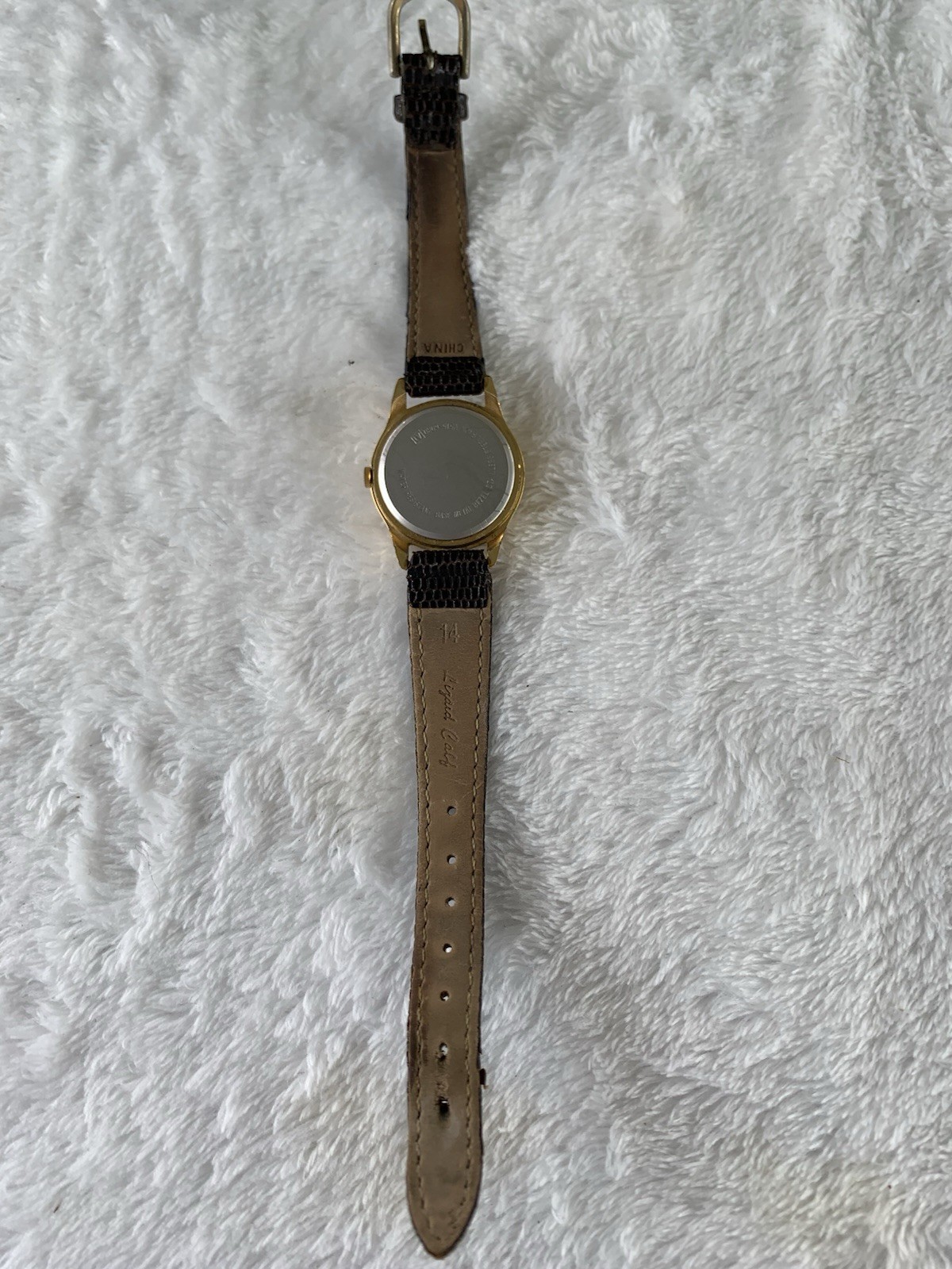 Disney Mickey Mouse Quartz Analog Watch Gold Tone Case Brown Leather Strap