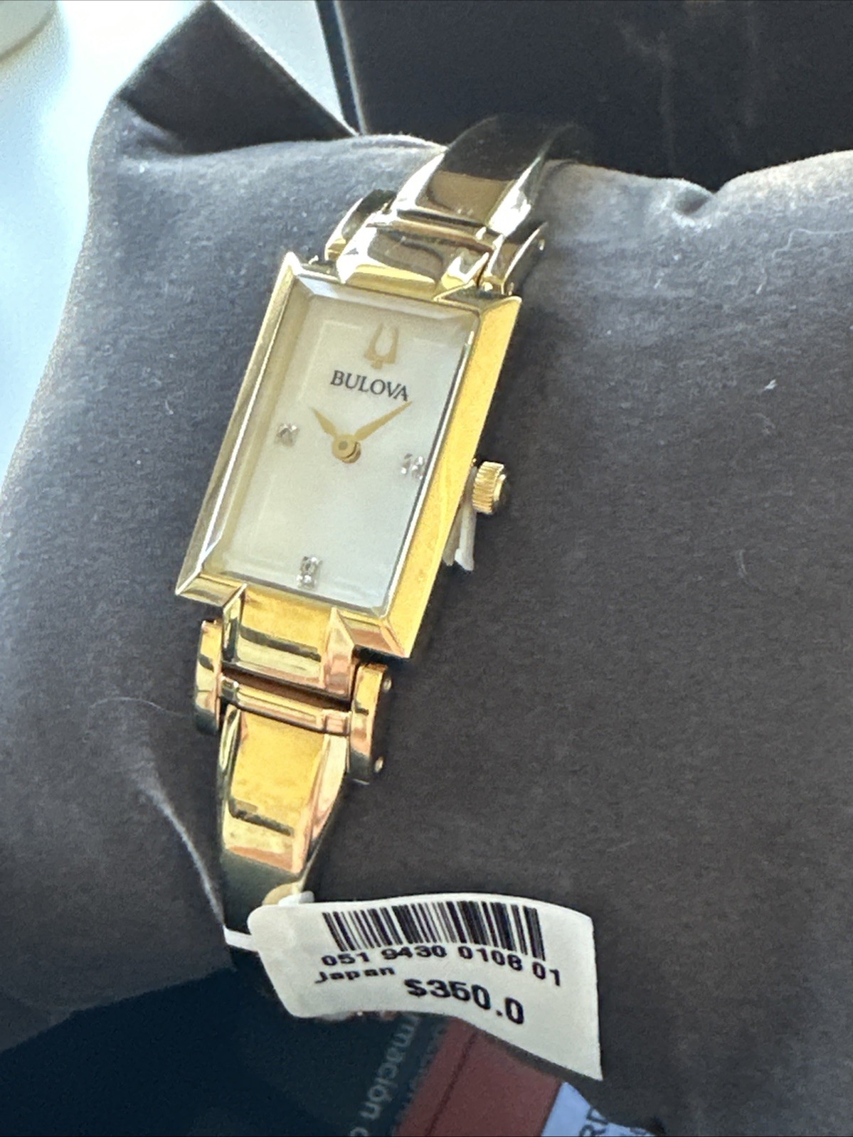 Bulova Bangle Ladies Diamond Gold Plated Stainless Quartz Watch 97P141