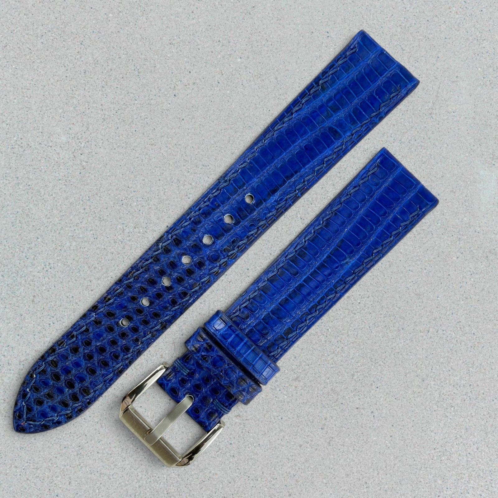 Genuine Lizard Leather Watch Band Strap 18mm Blue Handmade 316L Buckle