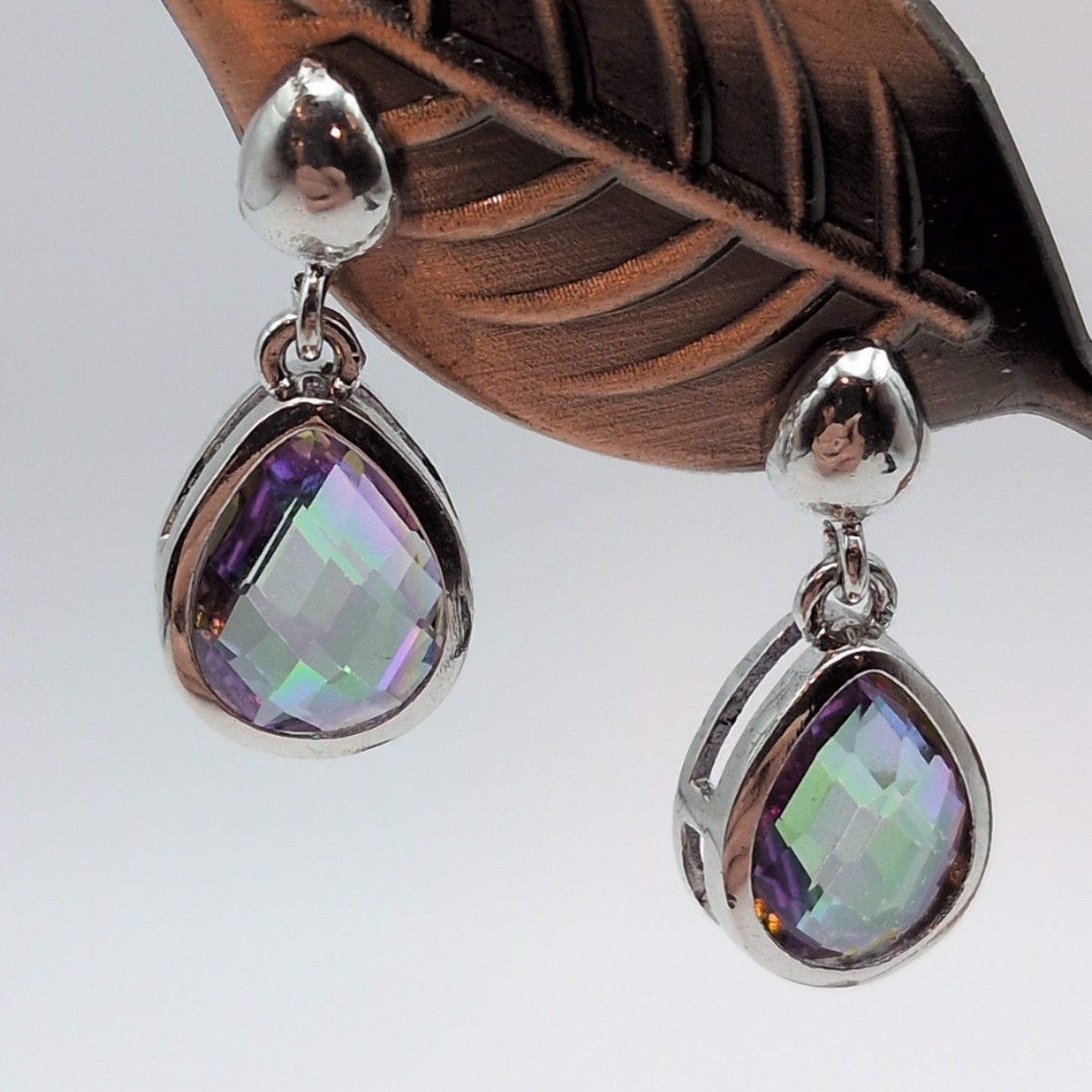 Sterling Silver 925 Faceted Mystic Crystal Teardrop Earrings 0.82in 3.04g