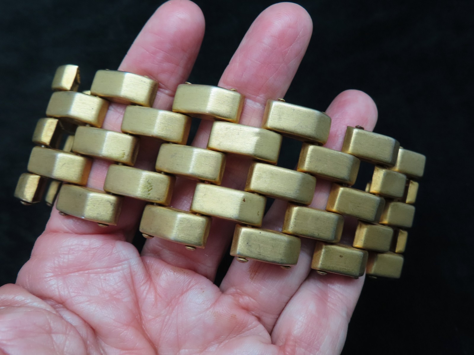 Vintage 1940’s Panther Tank Track Extra Wide Bracelet w/Fold Over Clasp