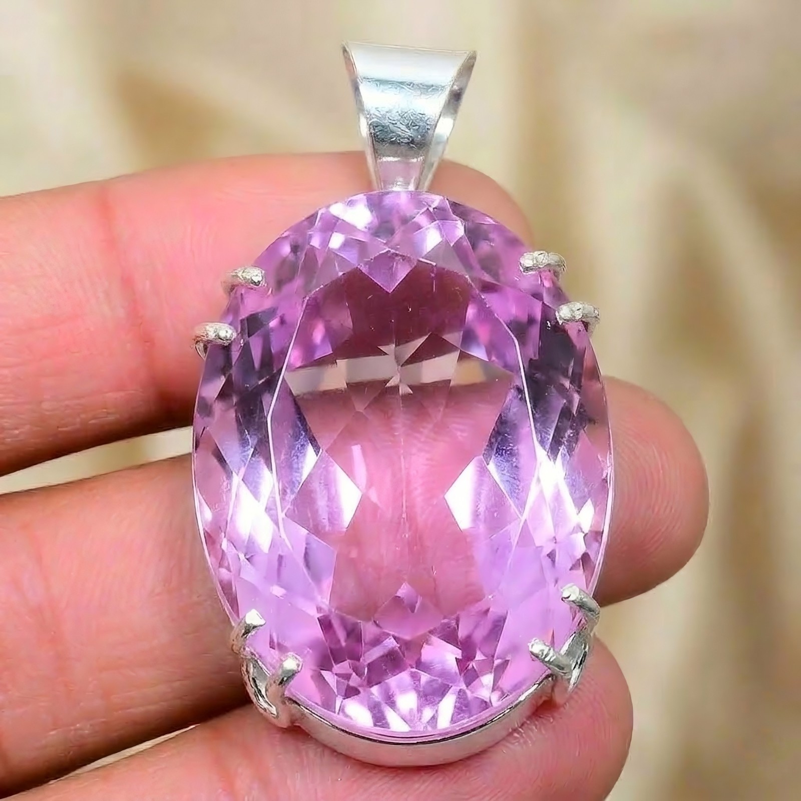 Pink Kunzite Gemstone Silver Pendant 925 Sterling Silver Jewelry Pendant