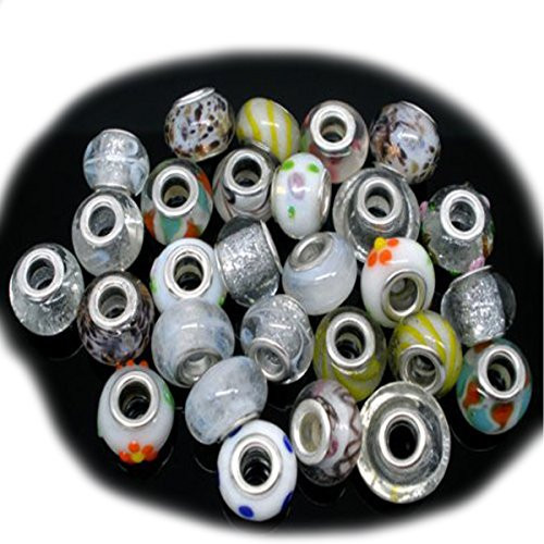 Pack of 10 White MIX Lampwork Murano Glass Beads For Snake Chain Charm Bracelet.
