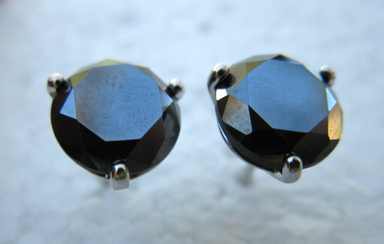3.85ctw SCREW BACK 100% REAL BLACK DIAMOND EARRINGS,CERTIFICATE,FREE DIA TESTER