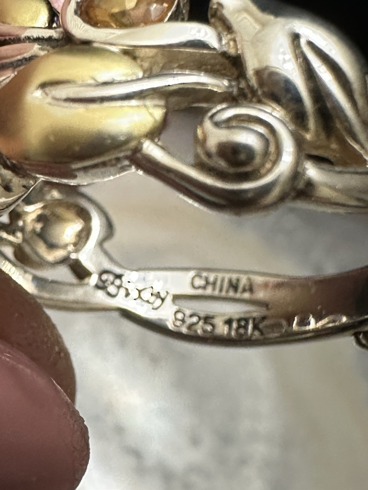 Barbara Bixby Sterling 925 & 18k Gold Leaves Citrine Gemstone Band Ring Size 8