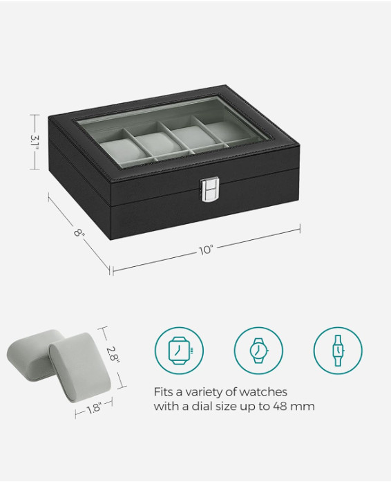 10Slots Watch Box Display Case Organizer Watch travel Case Jewelry Box For Men