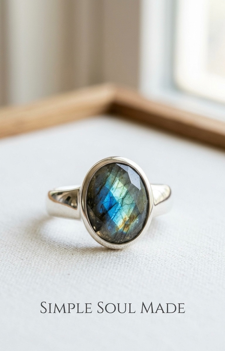 925 Sterling Silver Faceted Labradorite Ring Oval Statement Ring Handmade