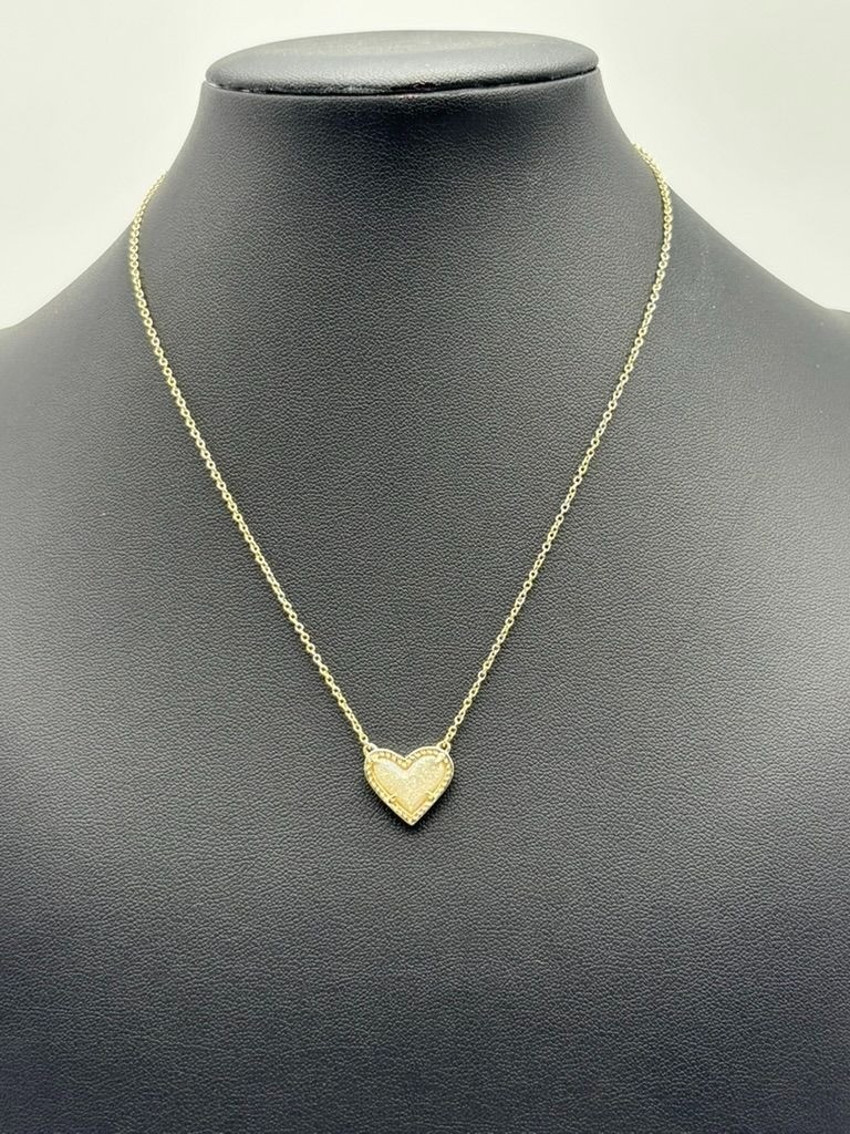 Kendra Scott Ari Heart Necklace 14K Yellow Gold On Brass Iridescent Drusy Signed
