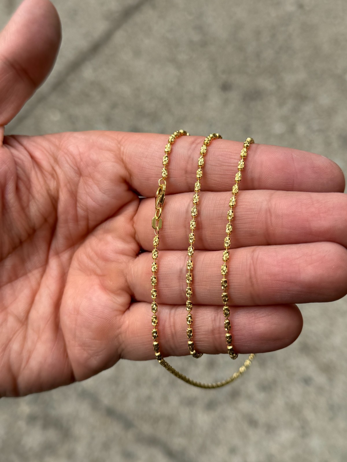 14K Gold Plated Over 925 Silver Italian Barrel Moon Cut Station Chain Necklace