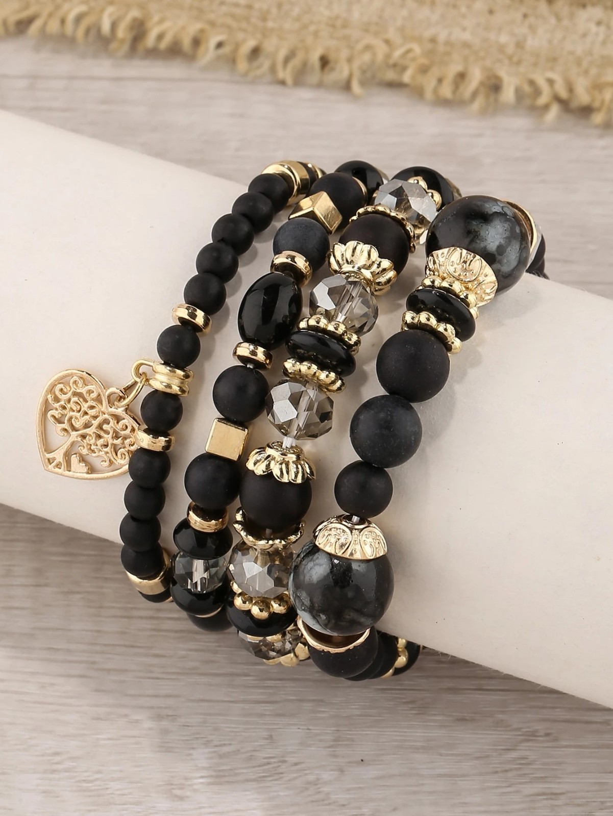 4Pcs/Set Boho Multilayer Crystal Bangle Beaded Bracelet Women Jewellery Gift New
