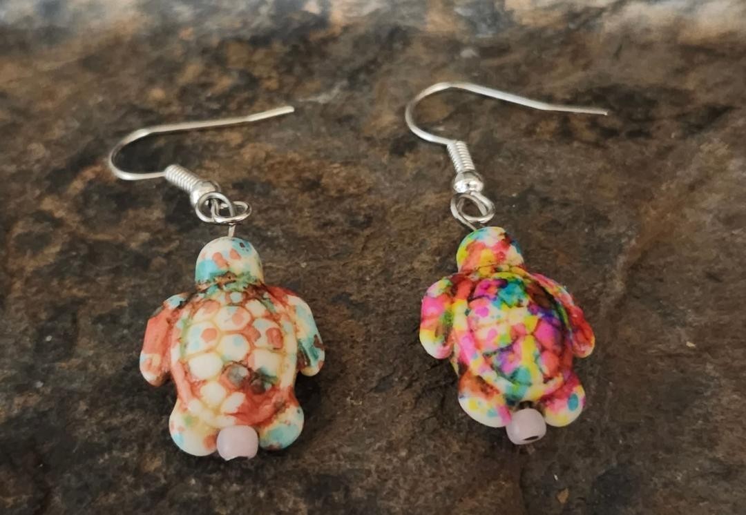 Sea Turtle Earrings, Multicolored, Hypo Allergenic Hooks, Novelty Earrings