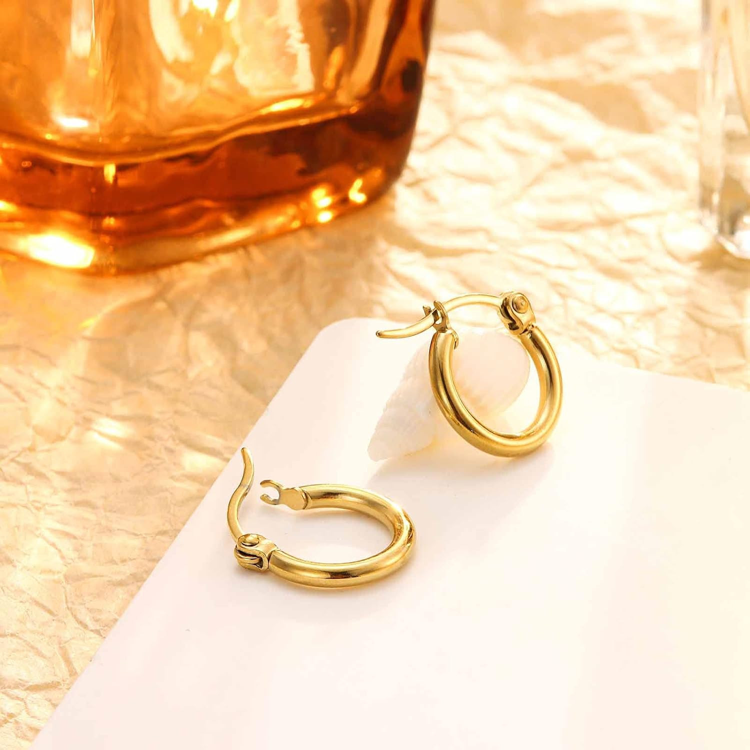 3 Pairs Stainless Steel Hoop Earrings Set for Women Mens Black Silver Gold Small