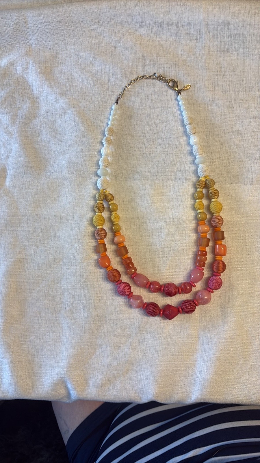 Chico’s Two-Row Multi-Texture Beaded Statement Necklace in Warm Sun Tones
