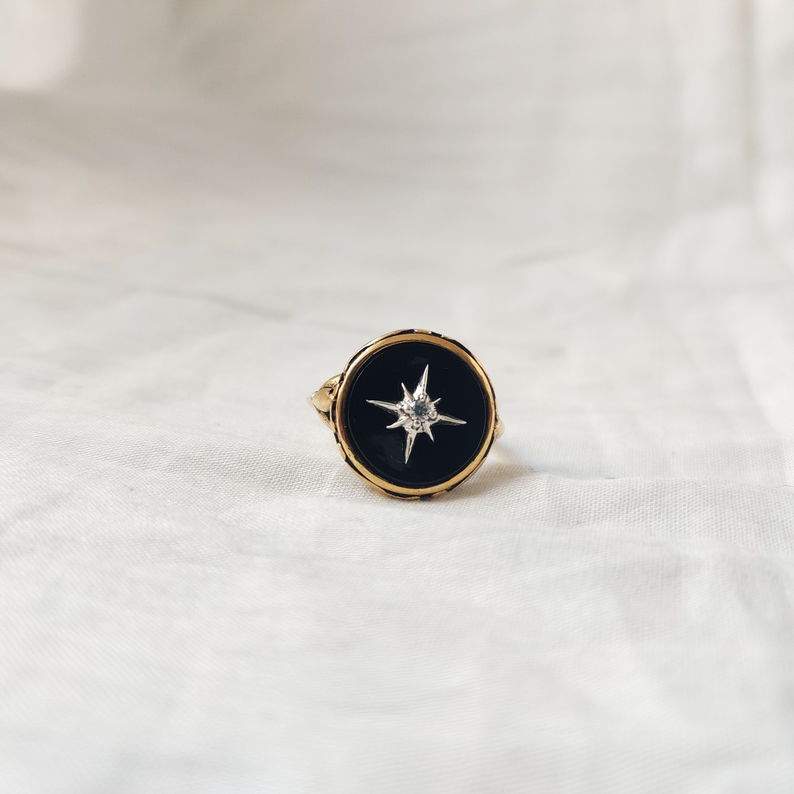 black onyx 925 starling silver ring Victorian, Vintage, Art And Deco ,size 7