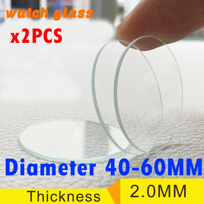 2X Thickness 2.0mm Flat Round Watch Crystal Glass Lens Diameter 40-60mm Mirrors