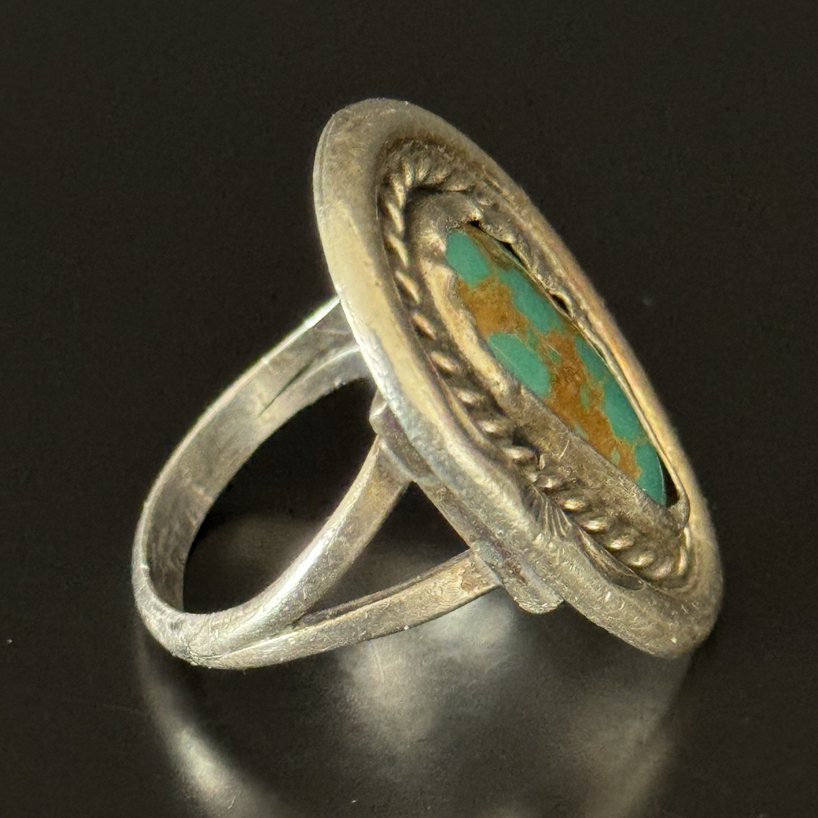Vintage Navajo Sam P Stamped Sterling Silver 925 Turquoise Ring Size 10