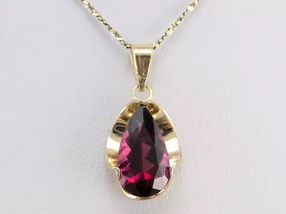 2.00Ct Pear Cut Red Ruby Solitaire Pendant 14K Yellow Gold Finish 18″ Free Chain