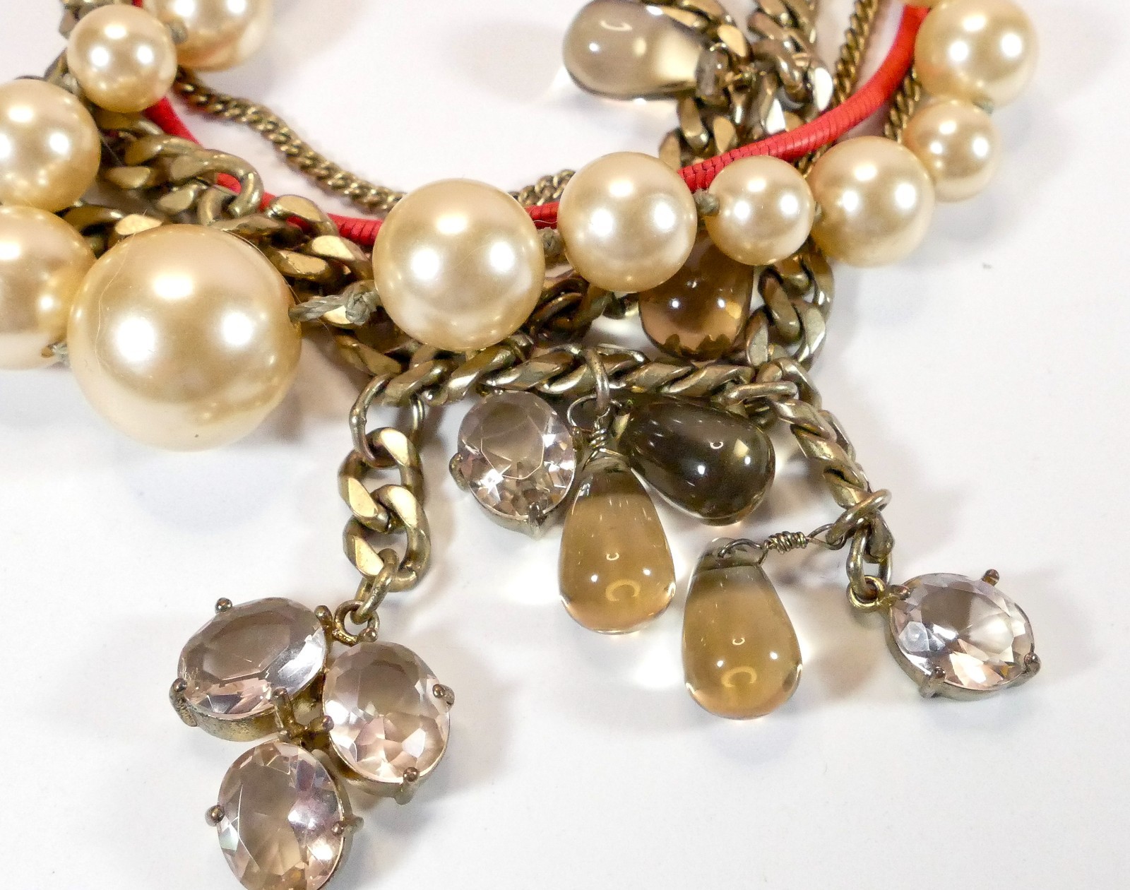 Signed J.Crew Multi-Strand Pearl & Crystal Statement Charm Bracelet