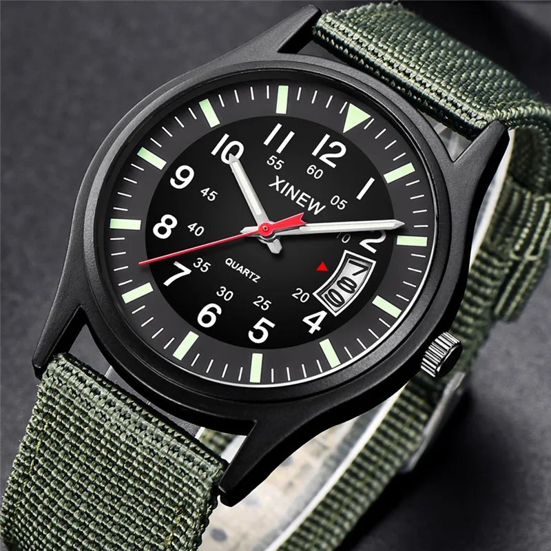 Men’s Military Army Luminous 24 Hours Dial Nylon Strap Date Quartz Wrist Watch