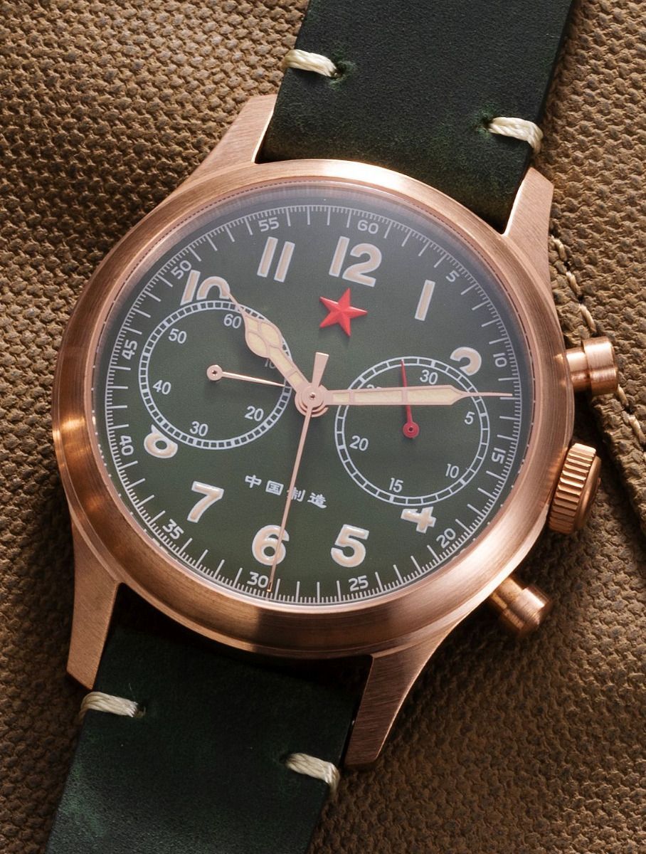 RED STAR 1963 Bronze Cusn8 SEAGULL ST19 Chronograph Watch 40mm Swan Neck 50M C3