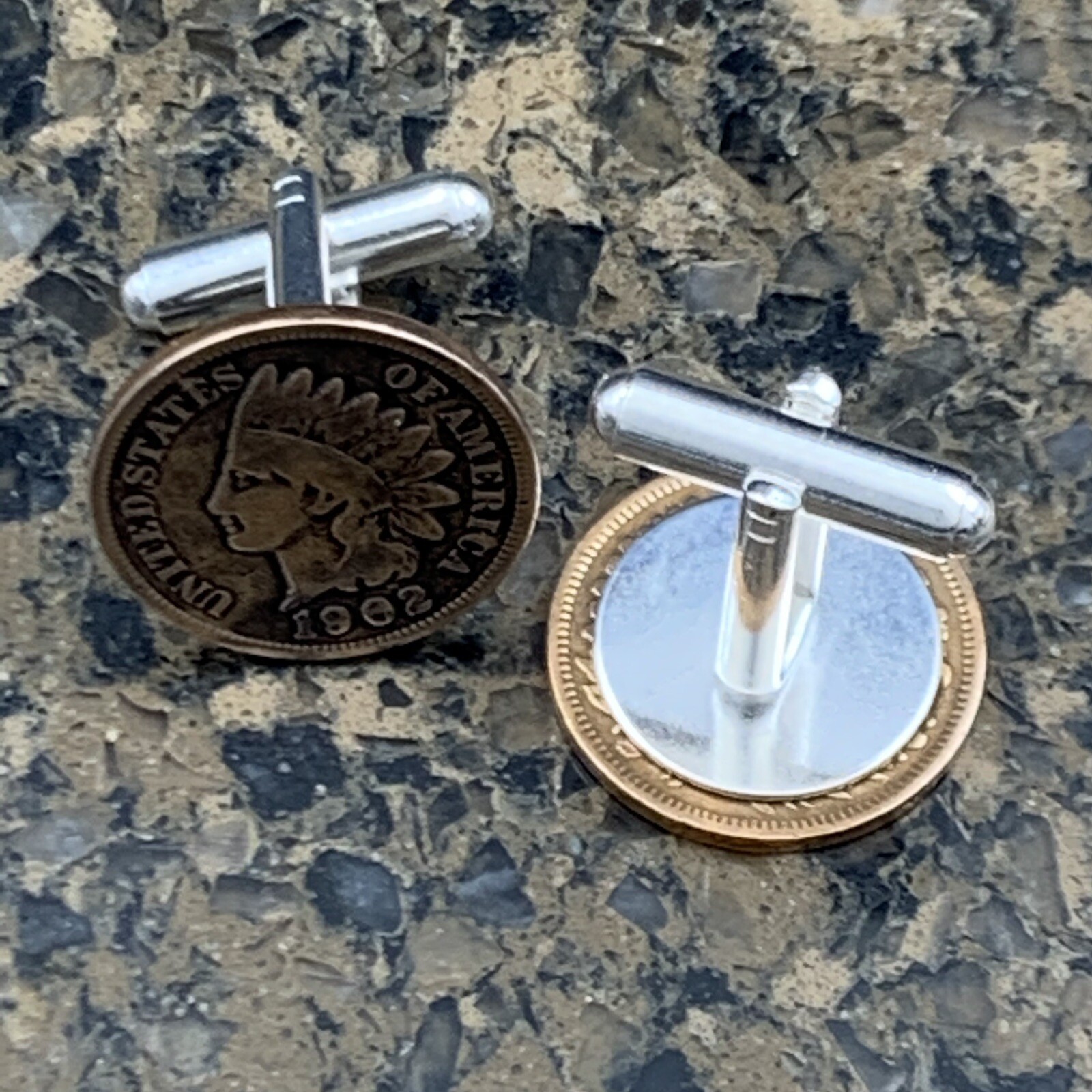 New Cufflinks Antique Vintage Indian Head 100 Year Penny Coin Currency Americana