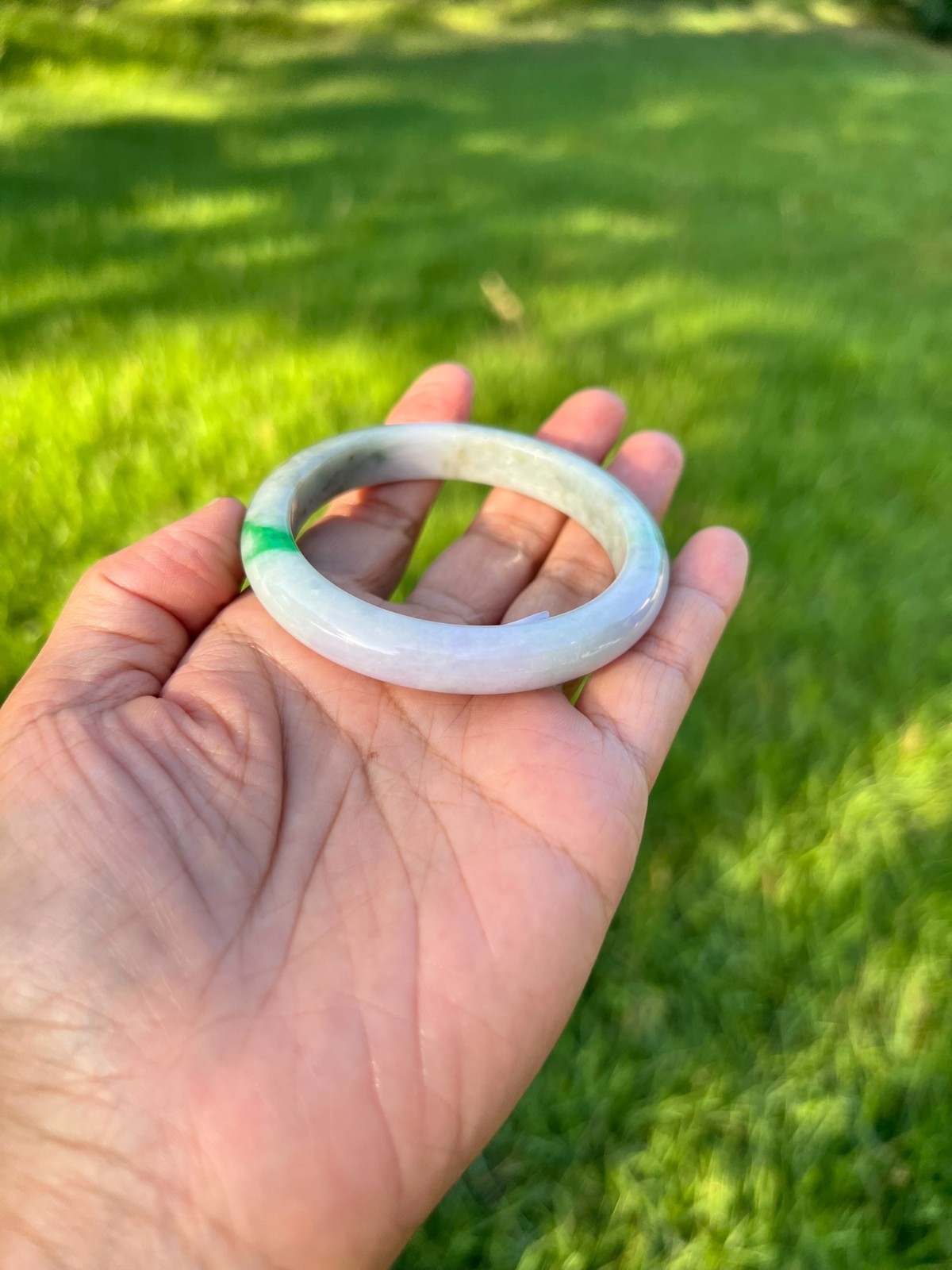 Lavender Green 100% Natural Grade A Jadeite Jade Bangle Bracelet 54mm H173