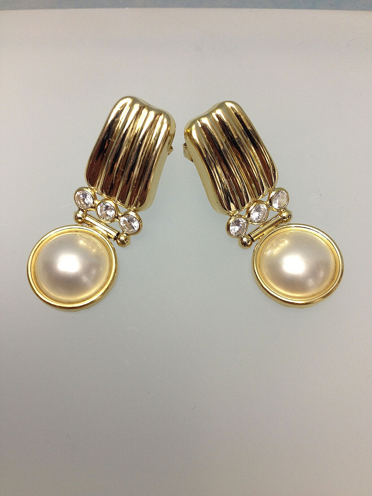18K 750 SOLID YELLOW GOLD BIG GENUINE MABE PEARLS LADIES LUXURY Le-Gi EARRINGS