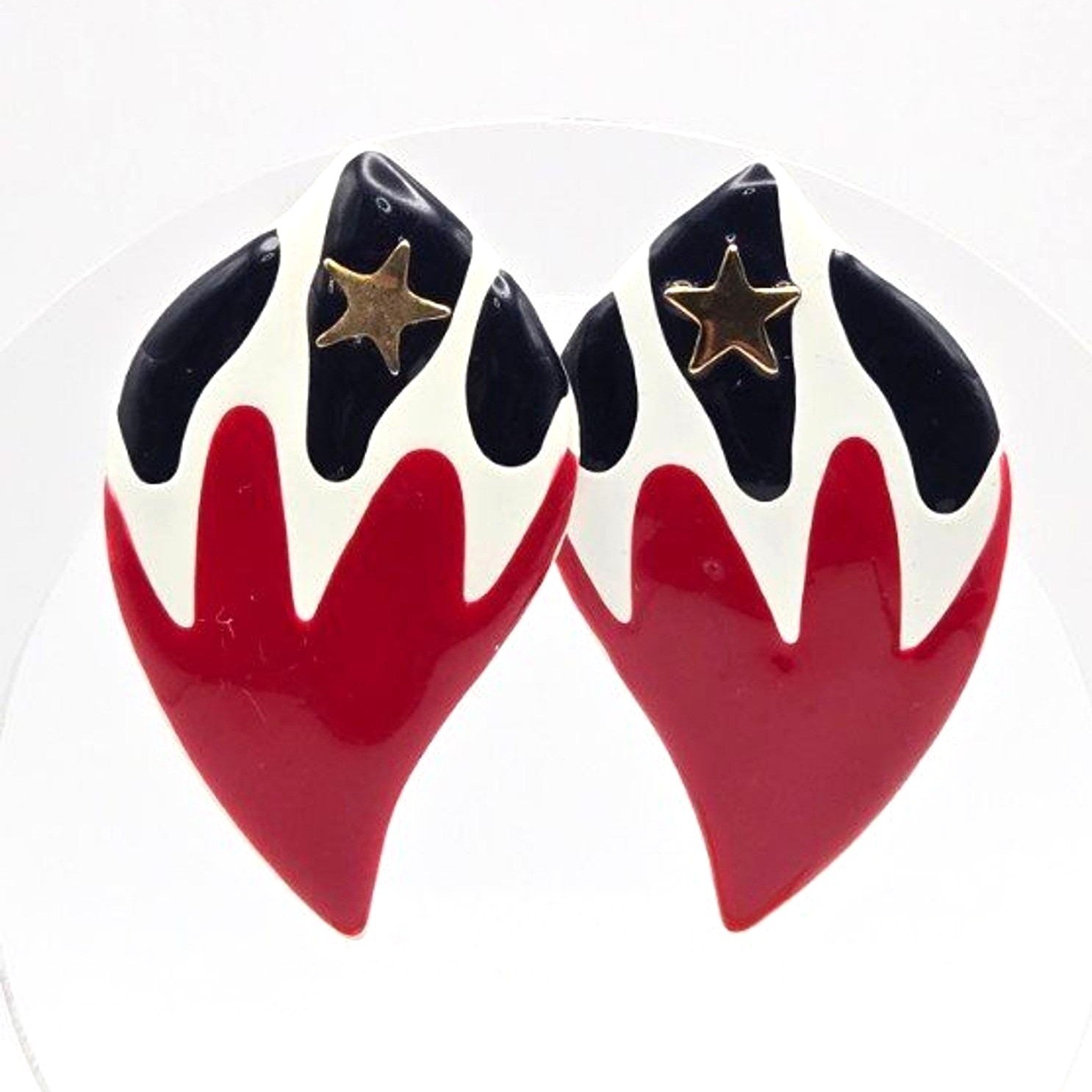 Vintage 1980s Red White and Blue Enamel with Gold Star Post Drop Earrings