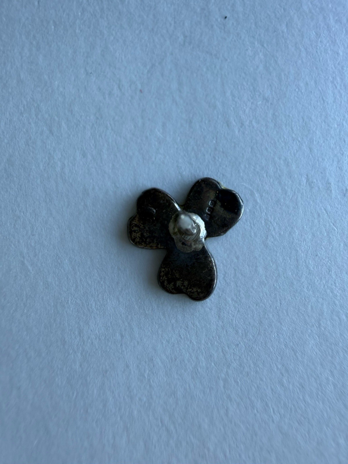 Vintage 925 Sterling Silver Green Shamrock Tie Tack Lapel Pin Silver Tone Chain