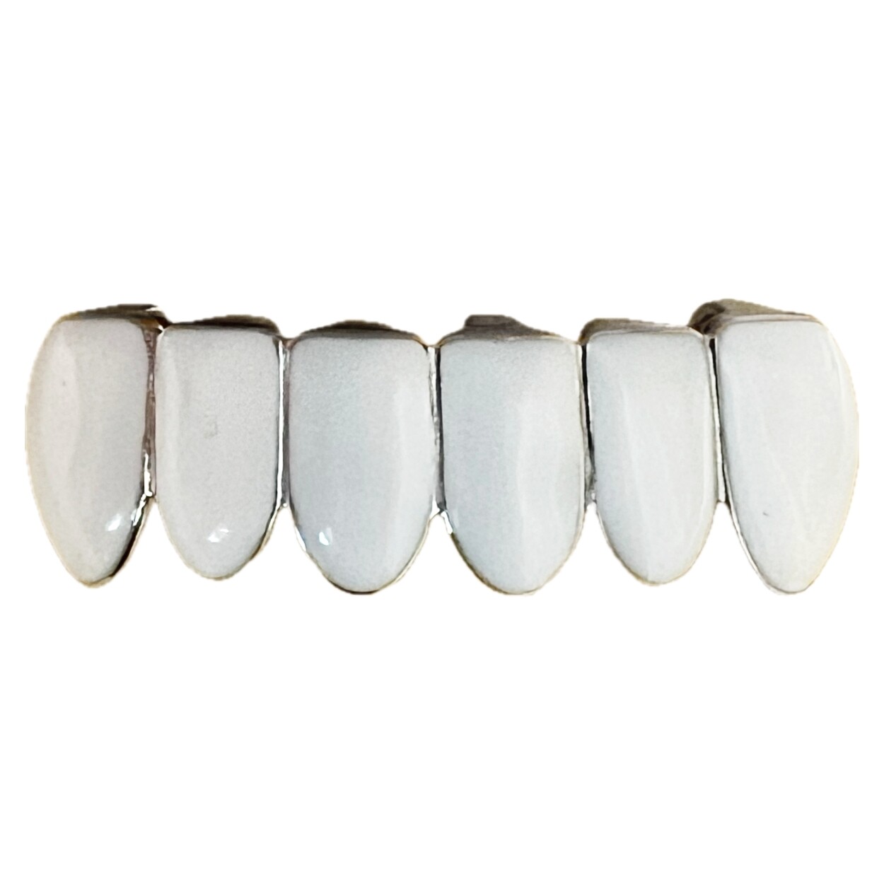 Real Solid 925 Sterling Silver White Enamel Grillz Bottom Row Six Teeth Grills