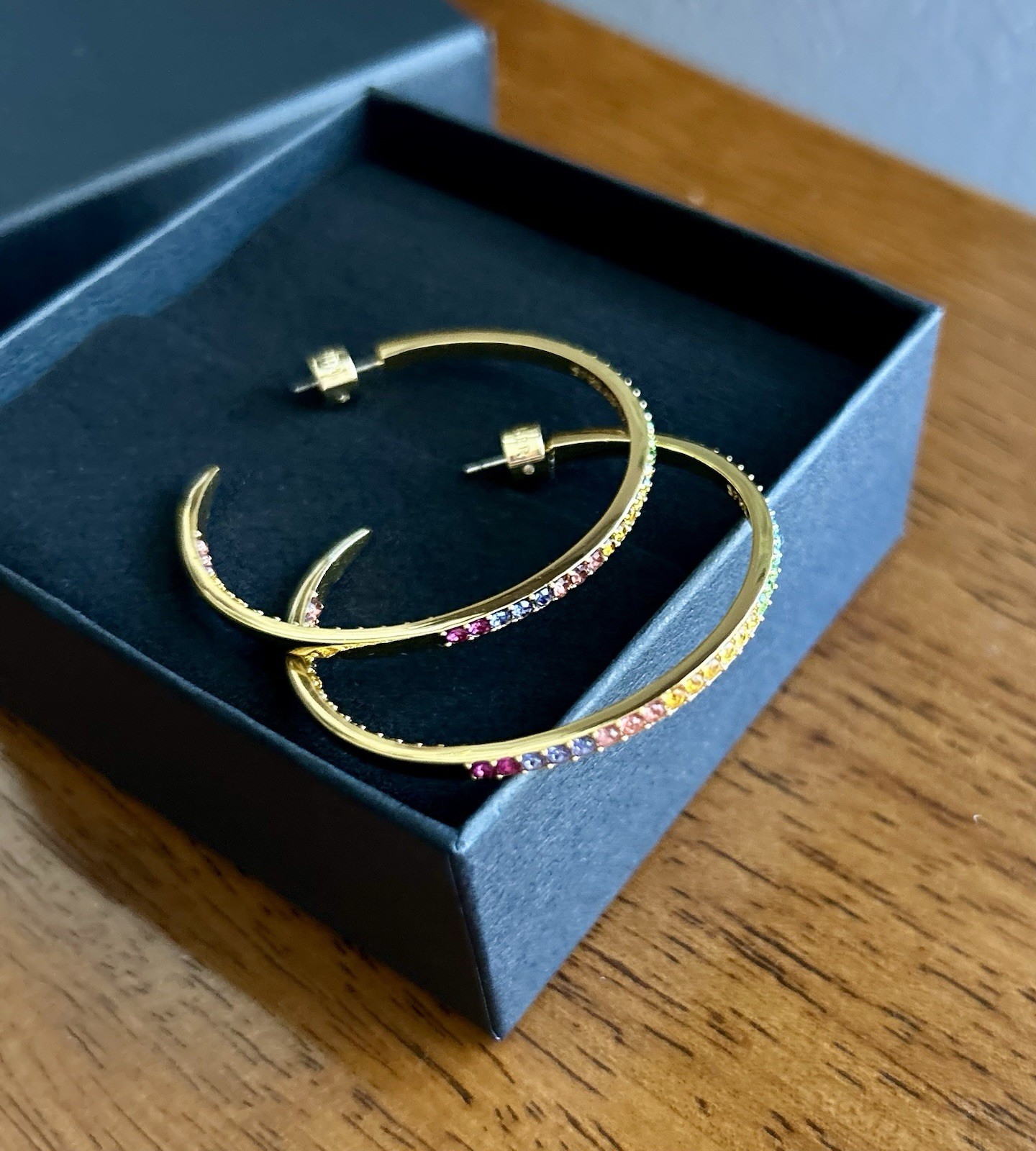 Kurt Geiger London Pavé Rainbow Hoop Earrings Gold Tone Multicolor Crystal