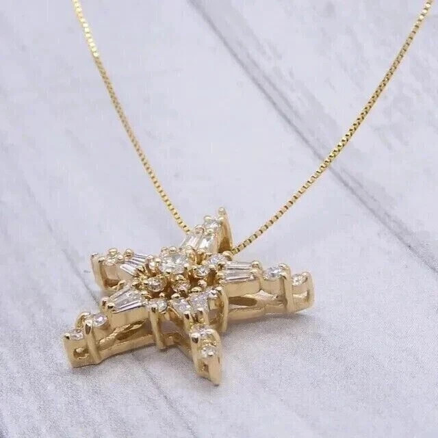 2.00 Ct Round & Baguette Lab Created Diamond Star Pendant 14K Yellow Gold Plated