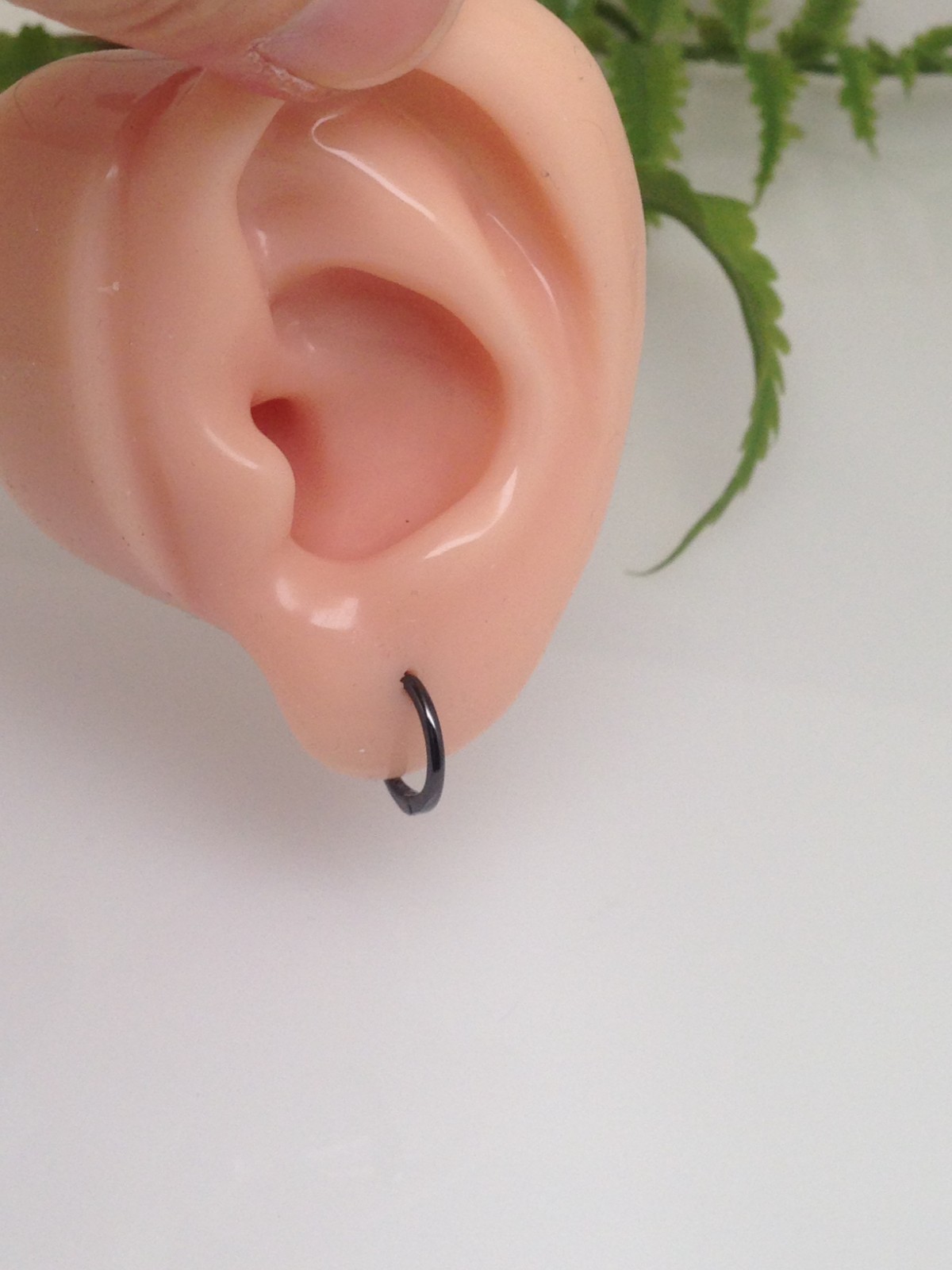Plain Black Huggie Hoop Earrings Sterling Silver 925 10.8mm/9mmx0.9mm VERY SMALL