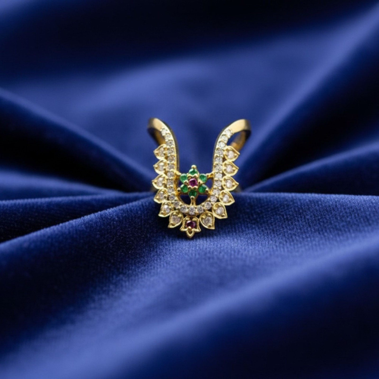 Gold Plated V-Shape Mangalyam Ring: South Indian CZ Wedding Band