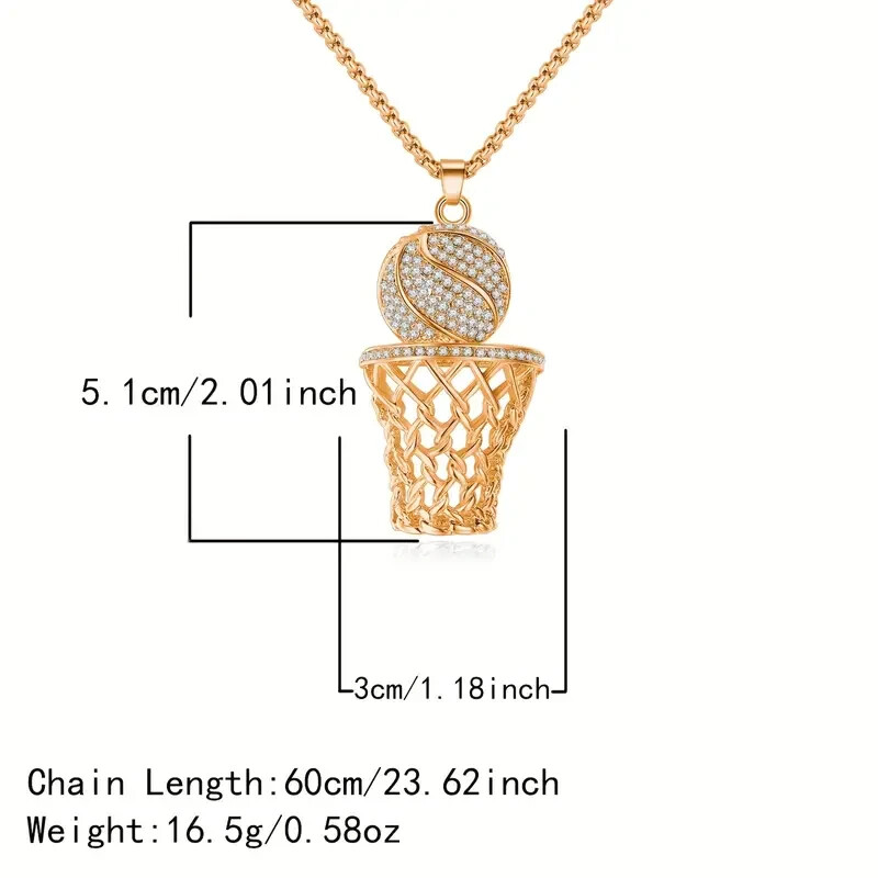 Creative Hip Hop Sports Trendy Basketball Zirconia Men Pendant Necklace Punk New