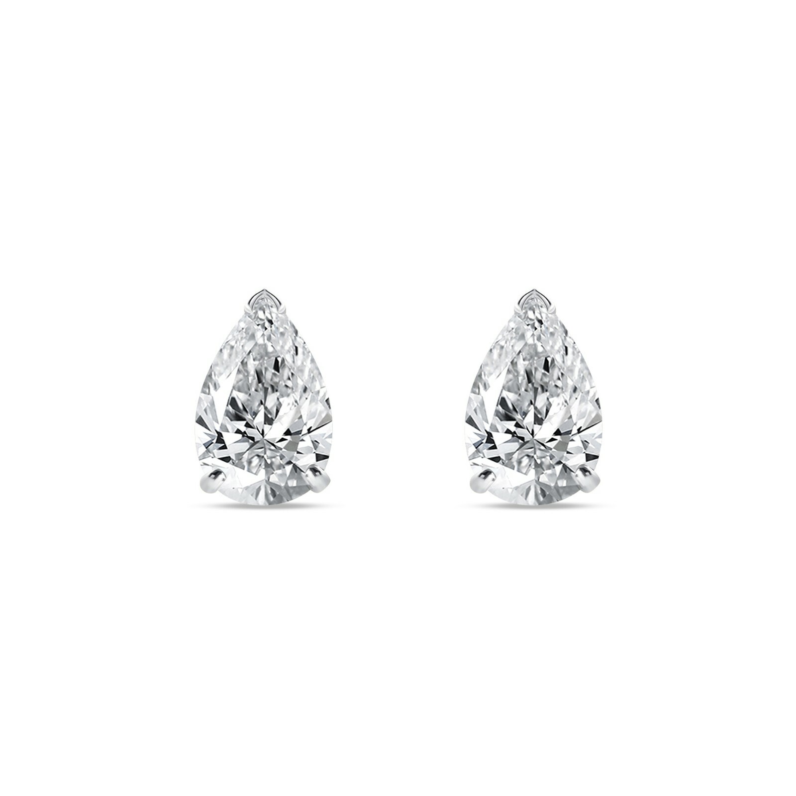 2 Ct Pear Teardrop Earrings Studs Created Diamond Solid 14K White Gold ScrewBack