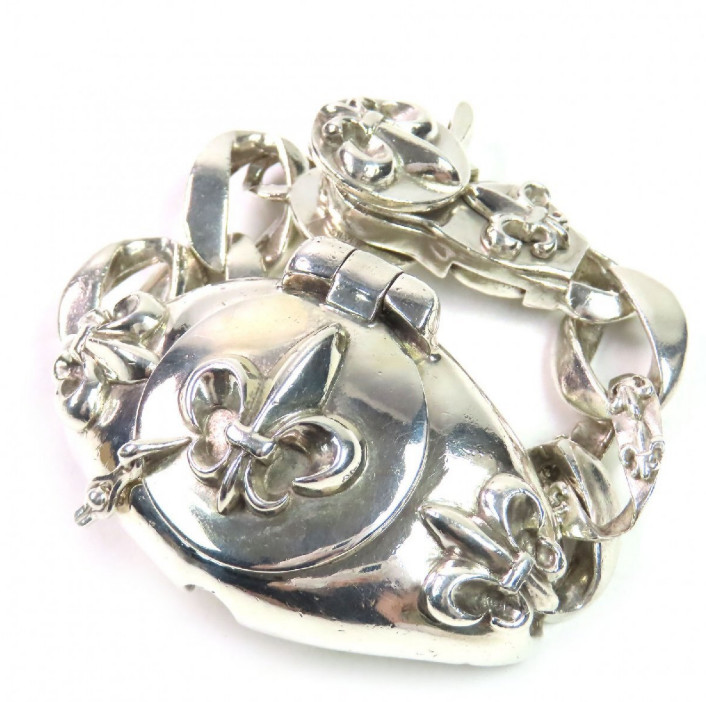 BLACKENRICH 925 Sterling Silver Fleur de Lis Watch Case Bracelet No Watch