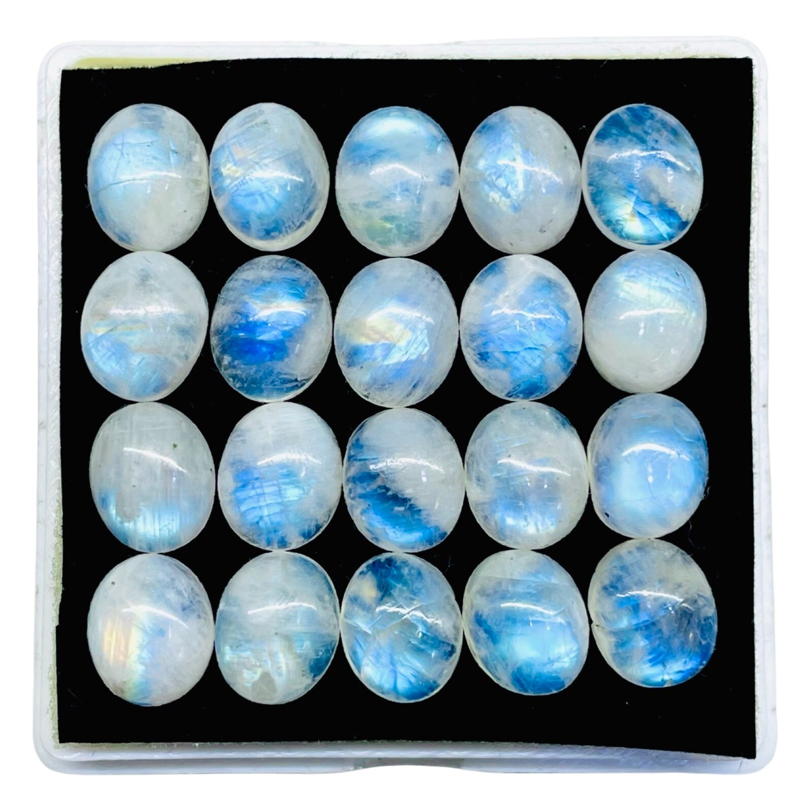 20 Pcs Natural Rainbow Moonstone 12x10mm Oval Blue Flash Cabochon Gemstones