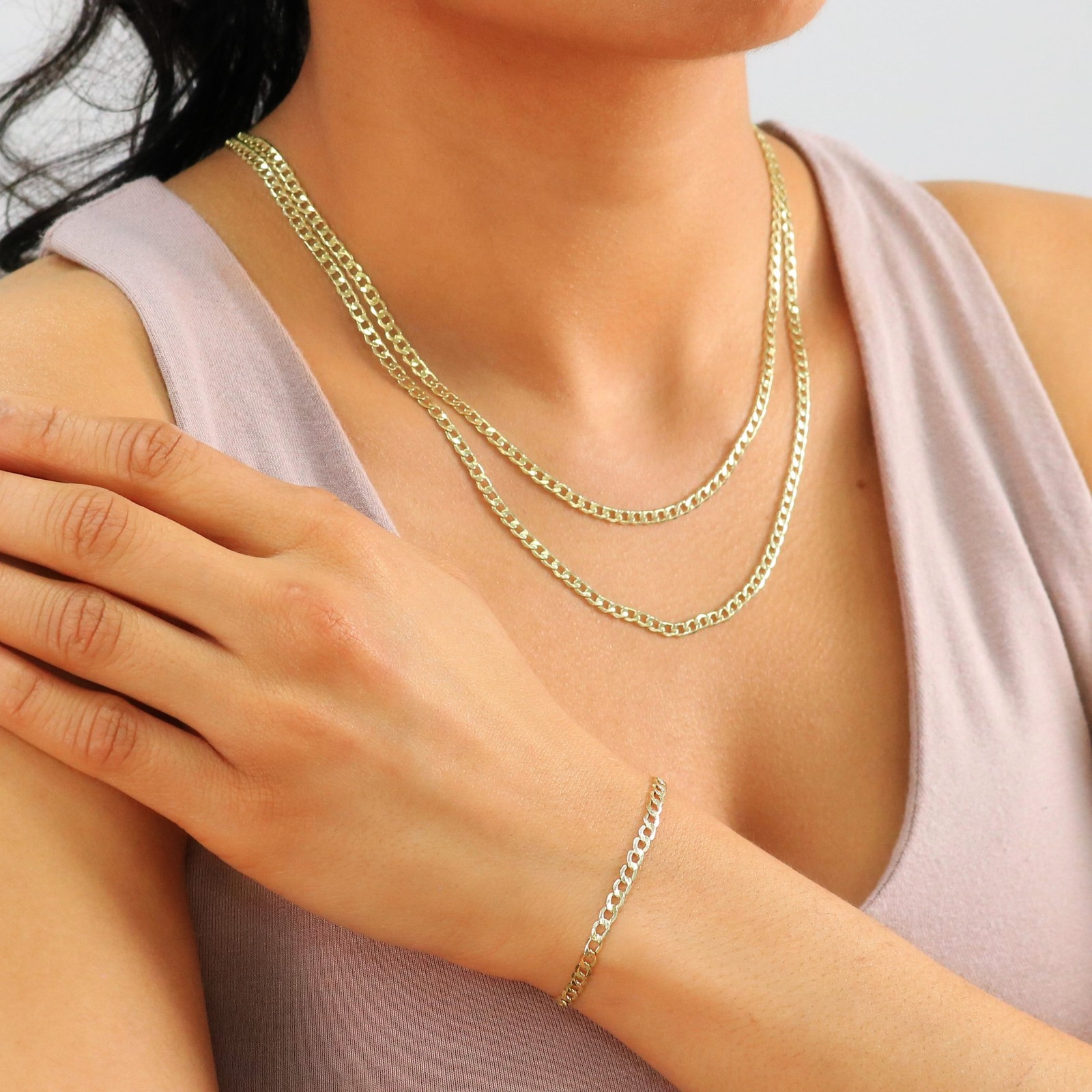10K Yellow Gold 3.5mm Italian Curb Cuban Chain Link Bracelet or Anklet 7″ 8″ 9″