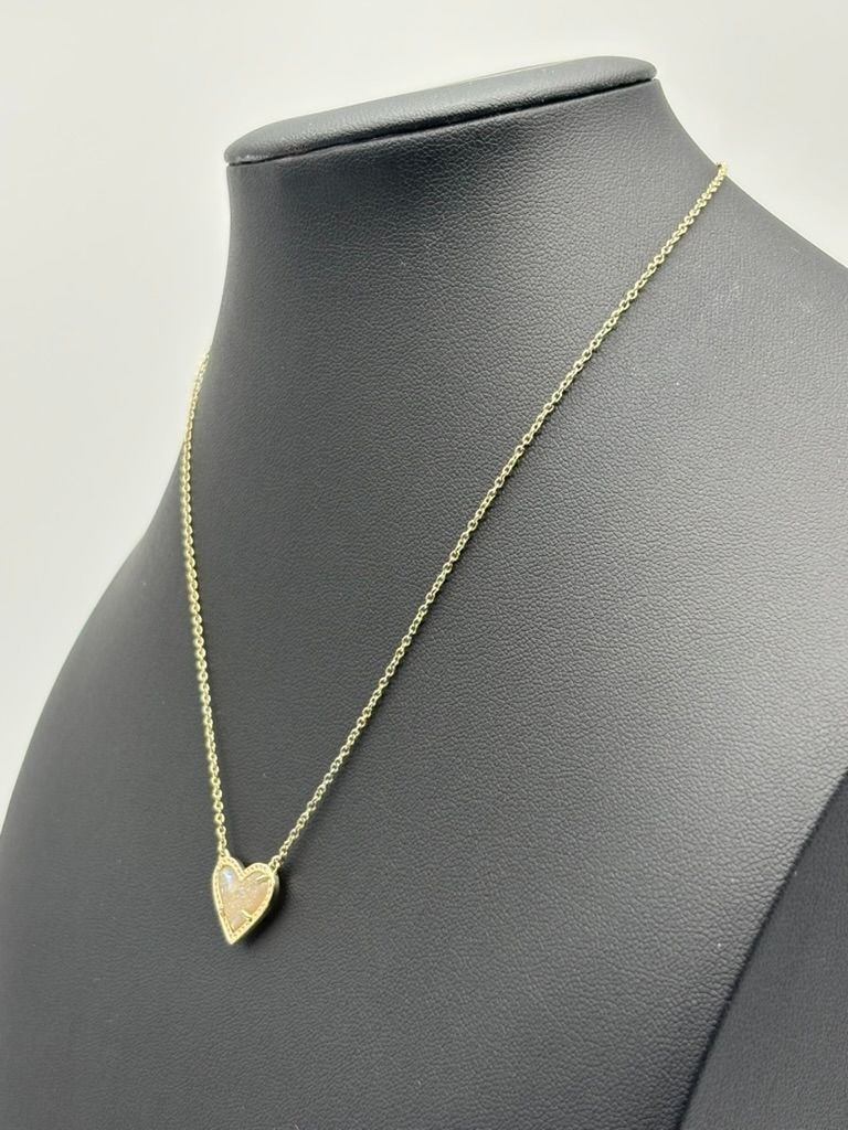 Kendra Scott Ari Heart Necklace 14K Yellow Gold On Brass Iridescent Drusy Signed